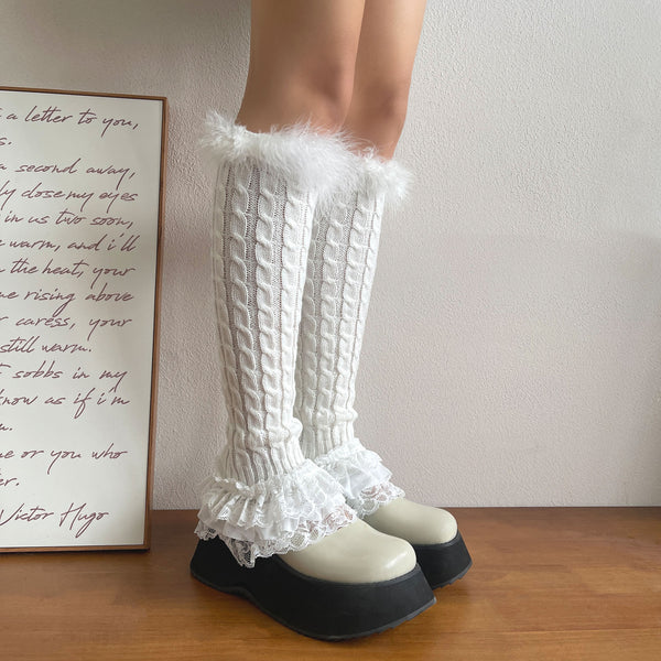 LolitaFetch Essentials Cable Knit Ruffle Fluffy Leg Warmers - image 1