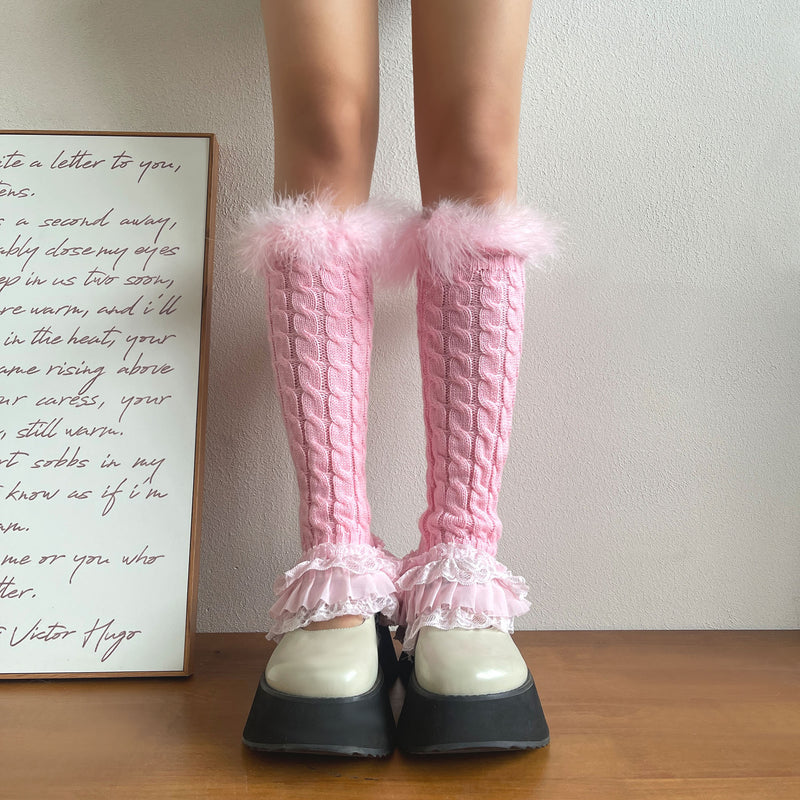 LolitaFetch Essentials Cable Knit Ruffle Fluffy Leg Warmers - image 3