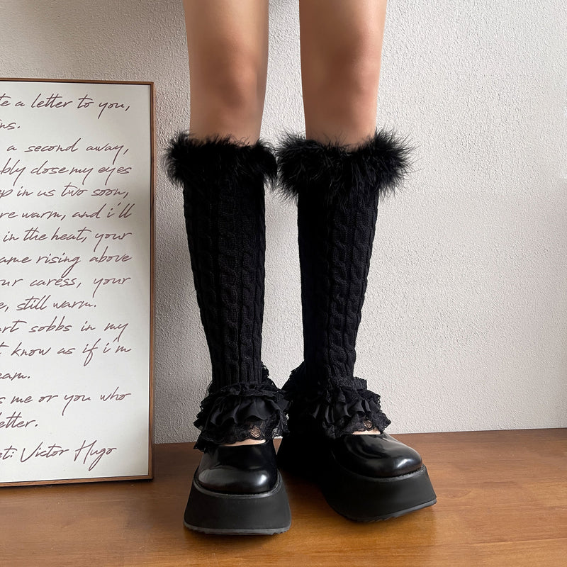 LolitaFetch Essentials Cable Knit Ruffle Fluffy Leg Warmers - image 4