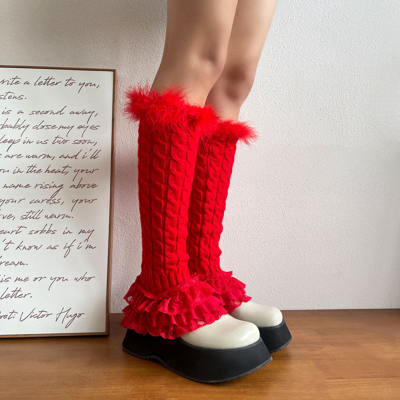 LolitaFetch Essentials Cable Knit Ruffle Fluffy Leg Warmers - image 5