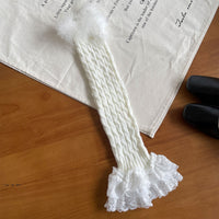 Cable Knit Ruffle Fluffy Leg Warmers - Sweet Lolita Leg Warmers - White / One Size