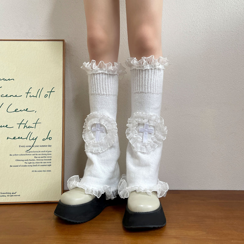 LolitaFetch Essentials Color Block Mesh Ruffle Flared Knit Leg Warmers - image 3