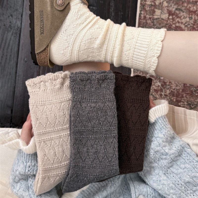 LolitaFetch Essentials Cream White Ruffle Wool Slouch Crew Socks - image 3