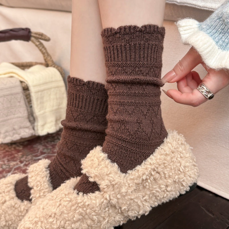 LolitaFetch Essentials Cream White Ruffle Wool Slouch Crew Socks - image 4