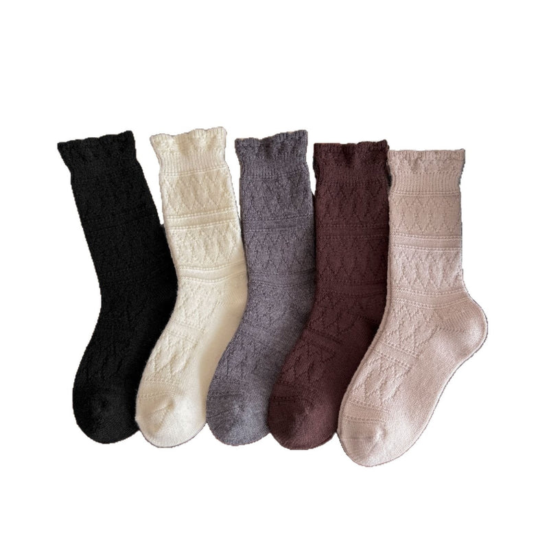 LolitaFetch Essentials Cream White Ruffle Wool Slouch Crew Socks - image 5