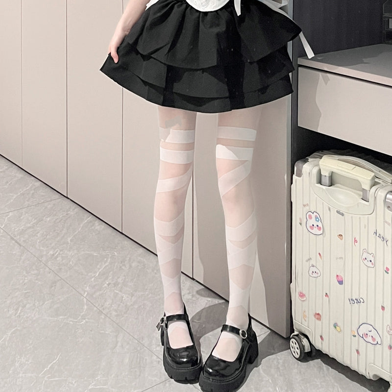 LolitaFetch Essentials Cross Lace-Up Jacquard White Tights - image 6