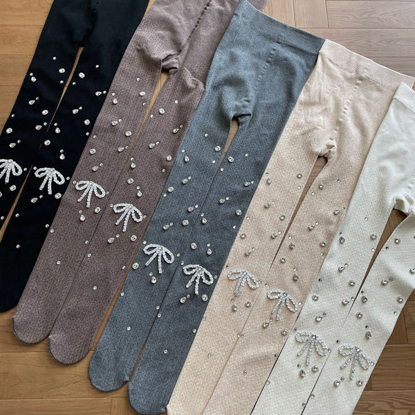 LolitaFetch Essentials Crystal Chain Bow Rhinestone Tights - image 1