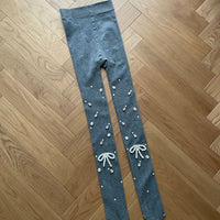 Crystal Chain Bow Rhinestone Tights - JK Sweet Lolita Leggings - Gray / No Fleece