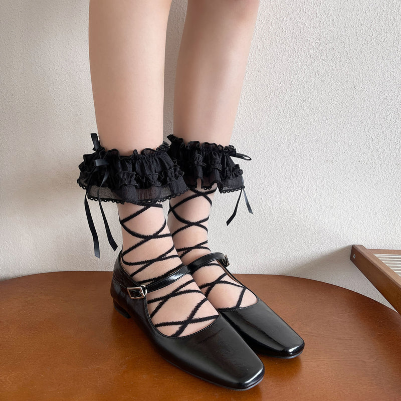 LolitaFetch Essentials Crystal Sheer Silk Big Ruffle Bow Ankle Socks - image 4