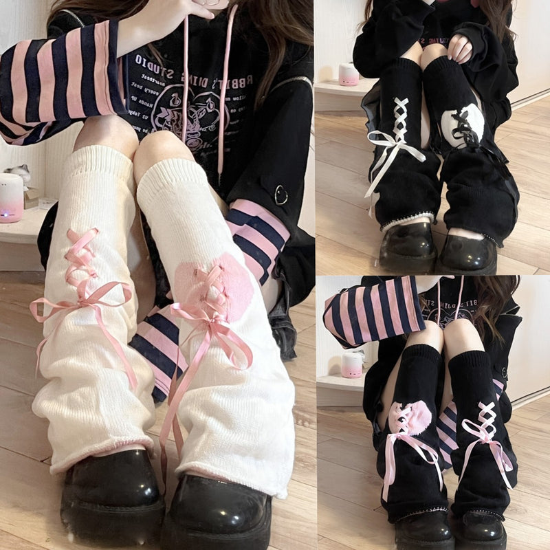 LolitaFetch Essentials Dark Lace-Up Ribbon Leg Warmers - image 1