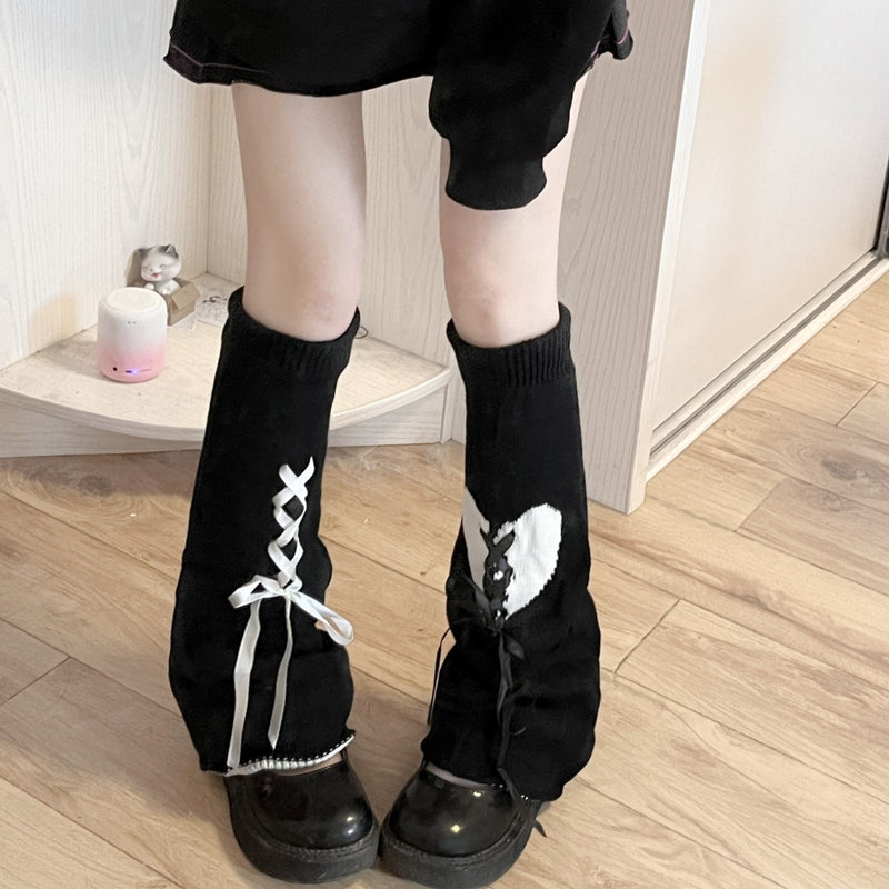LolitaFetch Essentials Dark Lace-Up Ribbon Leg Warmers - image 4