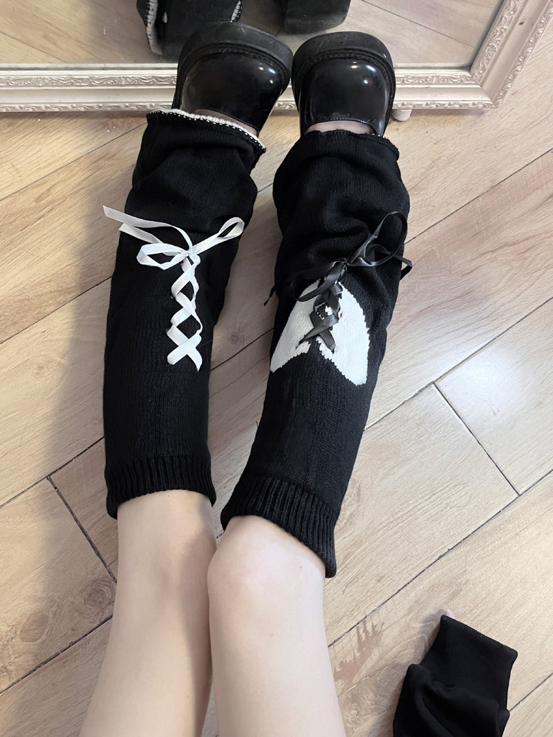 LolitaFetch Essentials Dark Lace-Up Ribbon Leg Warmers - image 6