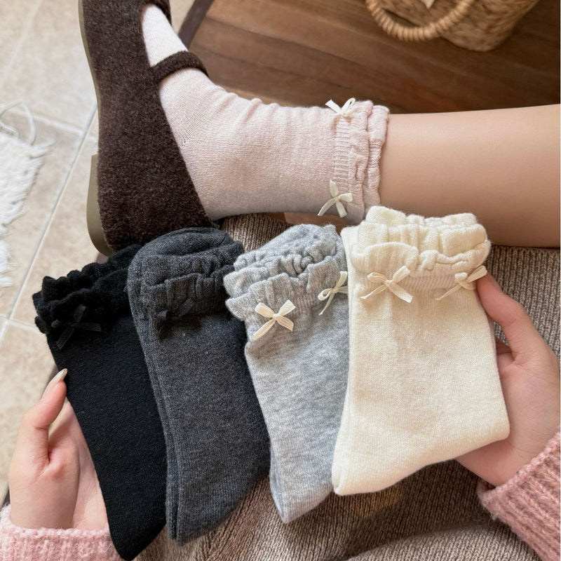 LolitaFetch Essentials Double Bubble Cuff Ruffle Bow Fleece Socks - image 1