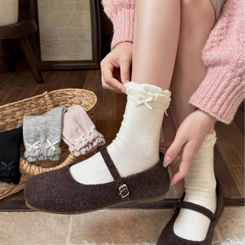 LolitaFetch Essentials Double Bubble Cuff Ruffle Bow Fleece Socks - image 3