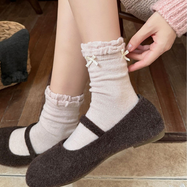 LolitaFetch Essentials Double Bubble Cuff Ruffle Bow Fleece Socks - image 4