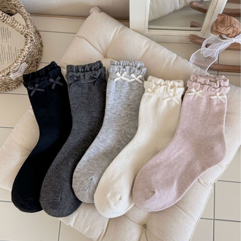LolitaFetch Essentials Double Bubble Cuff Ruffle Bow Fleece Socks - image 5