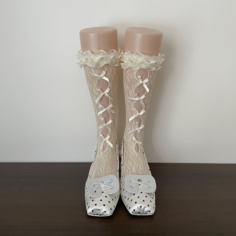 LolitaFetch Essentials Double Layer Lace Eyelet Bow Calf Socks - image 6