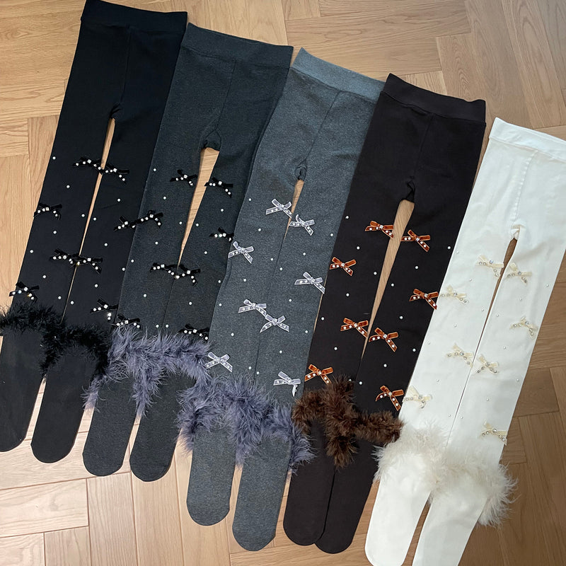 LolitaFetch Essentials Feather Flocked Bow Rhinestone Tights - image 4