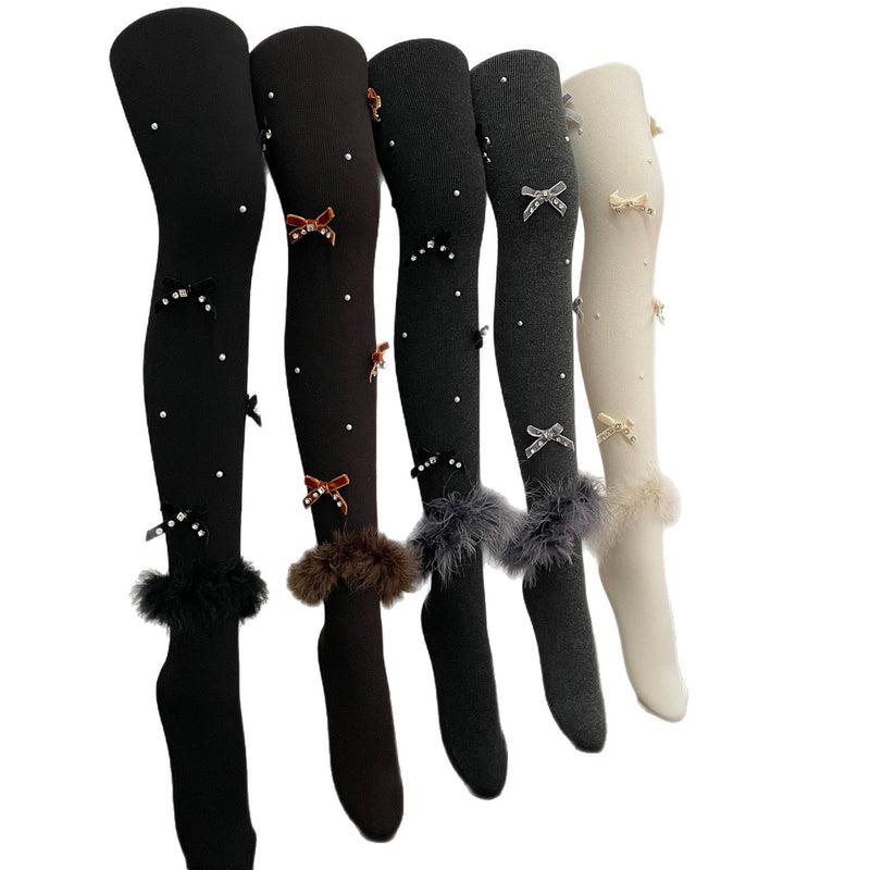 LolitaFetch Essentials Feather Flocked Bow Rhinestone Tights - image 5