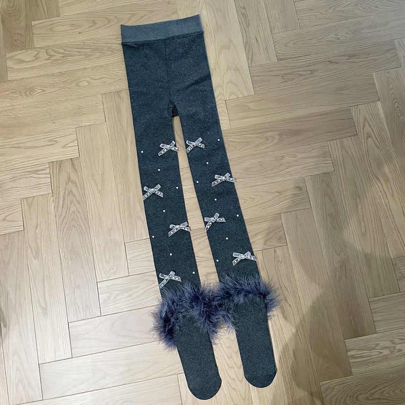 LolitaFetch Essentials Feather Flocked Bow Rhinestone Tights - image 7