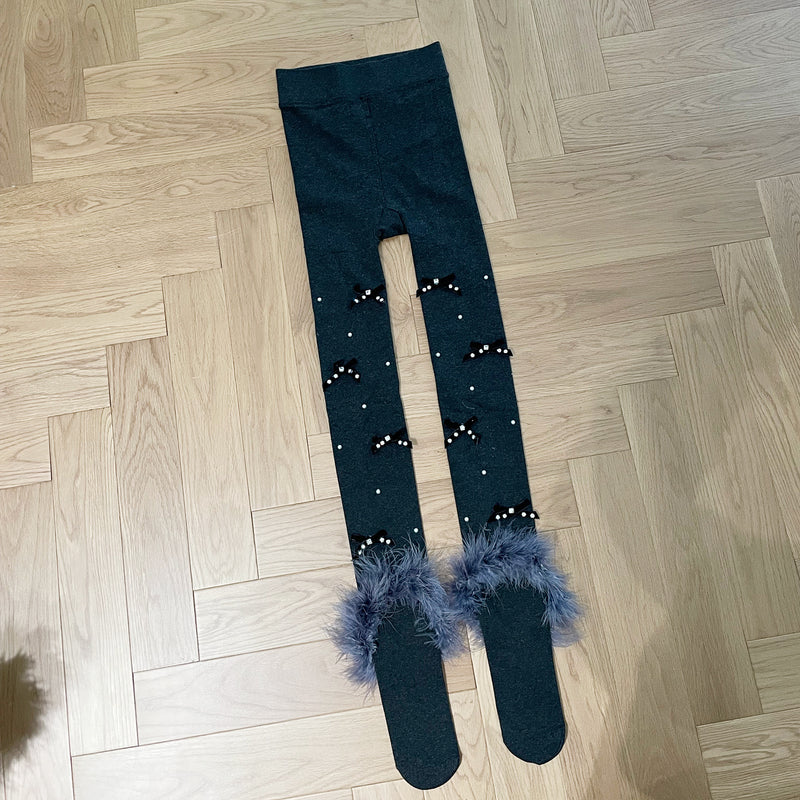LolitaFetch Essentials Feather Flocked Bow Rhinestone Tights - image 8