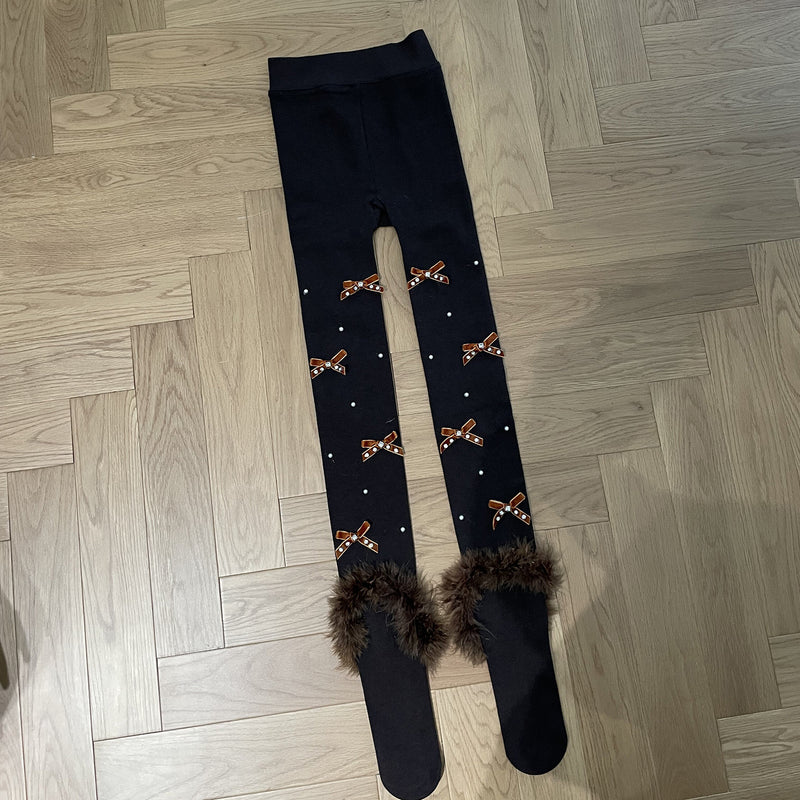 LolitaFetch Essentials Feather Flocked Bow Rhinestone Tights - image 9