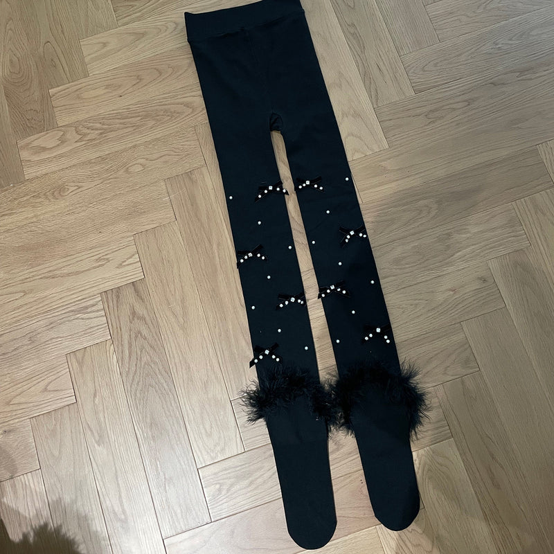 LolitaFetch Essentials Feather Flocked Bow Rhinestone Tights - image 10