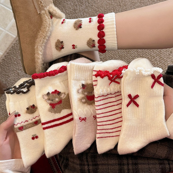LolitaFetch Essentials Flocked Puppy Bow Fleece-Lined Crew Socks - image 1