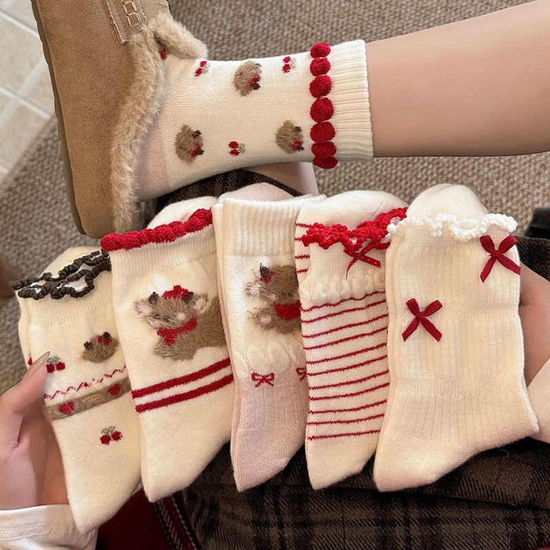 LolitaFetch Essentials Flocked Puppy Bow Fleece-Lined Crew Socks - image 1