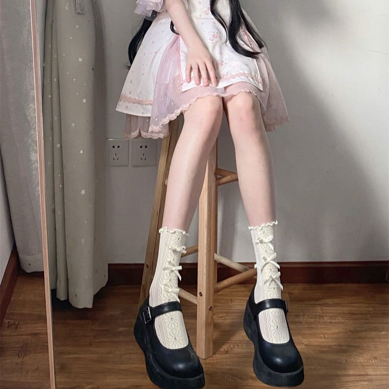 LolitaFetch Essentials Floral Bow Hollow-Out Ruffle Edge Lace Slouch Socks - image 4