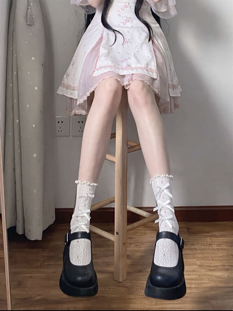 LolitaFetch Essentials Floral Bow Hollow-Out Ruffle Edge Lace Slouch Socks - image 7