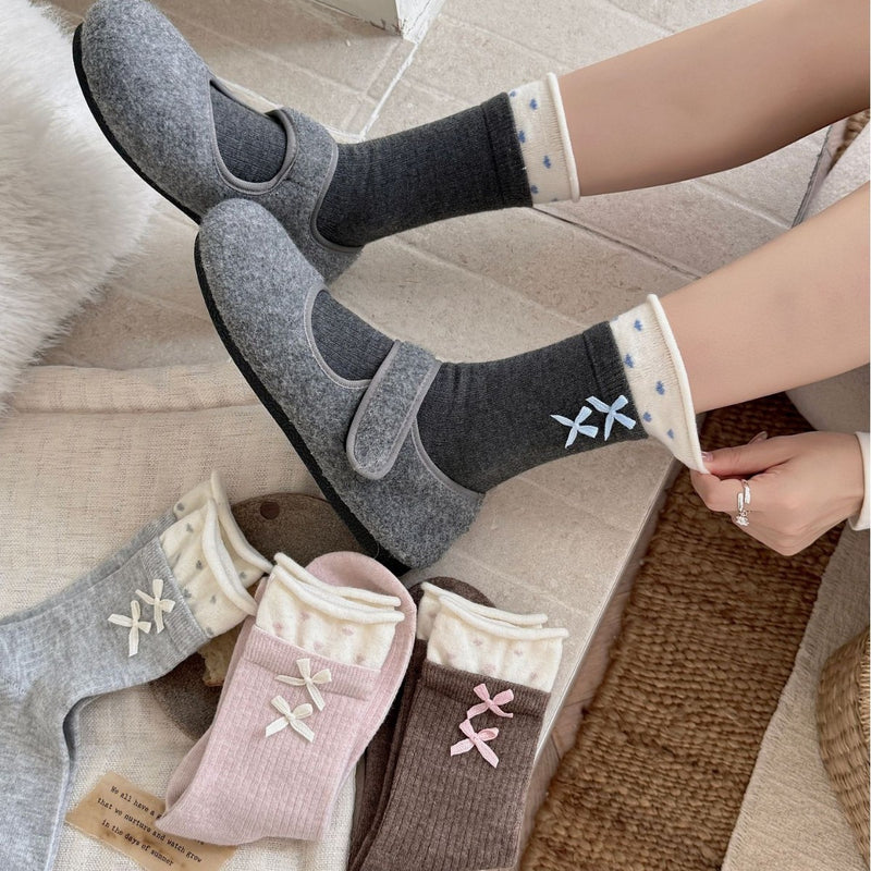 LolitaFetch Essentials Floral Double Bow Fleece-Lined Crew Socks - image 3