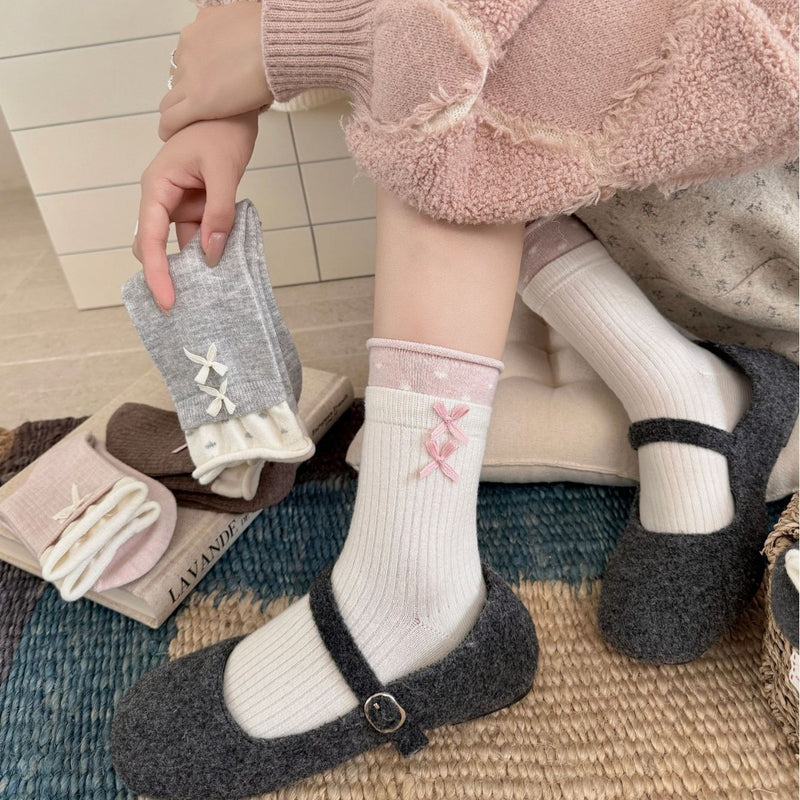 LolitaFetch Essentials Floral Double Bow Fleece-Lined Crew Socks - image 4