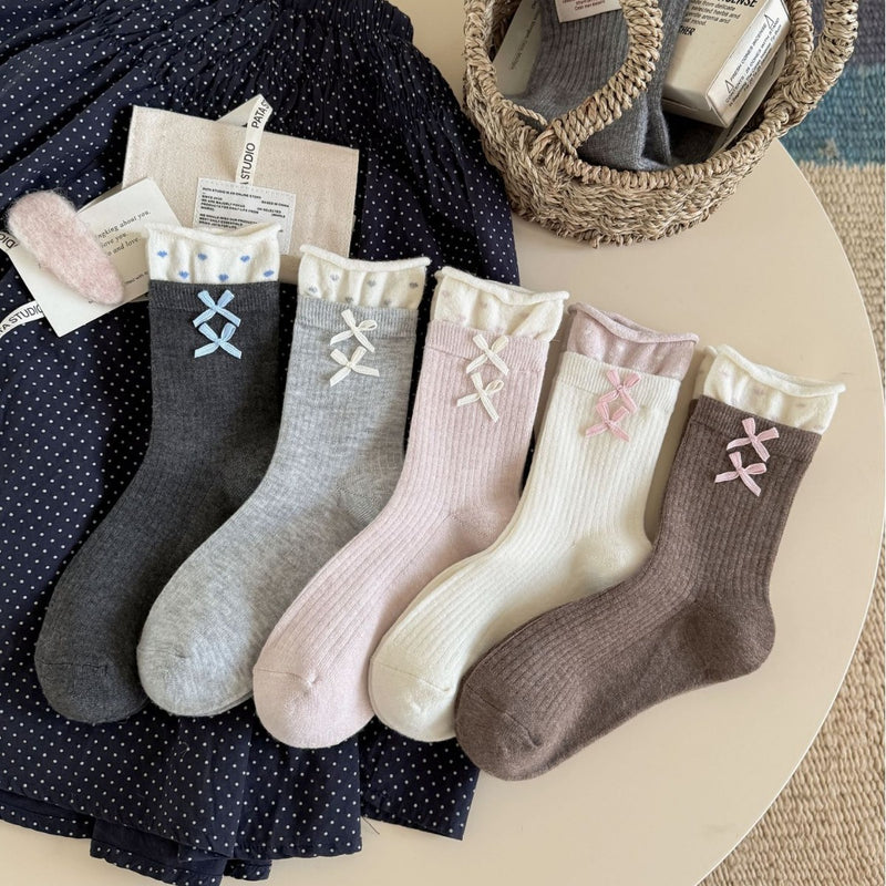 LolitaFetch Essentials Floral Double Bow Fleece-Lined Crew Socks - image 5