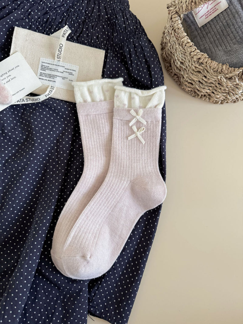 LolitaFetch Essentials Floral Double Bow Fleece-Lined Crew Socks - image 7