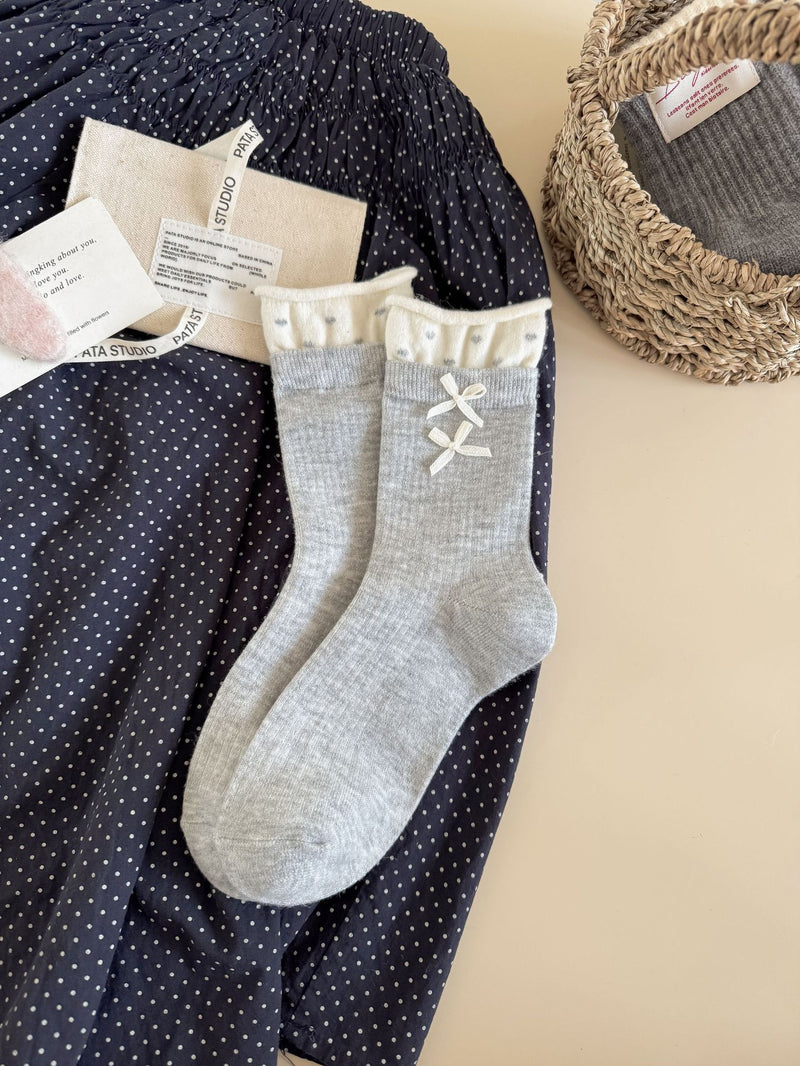 LolitaFetch Essentials Floral Double Bow Fleece-Lined Crew Socks - image 8