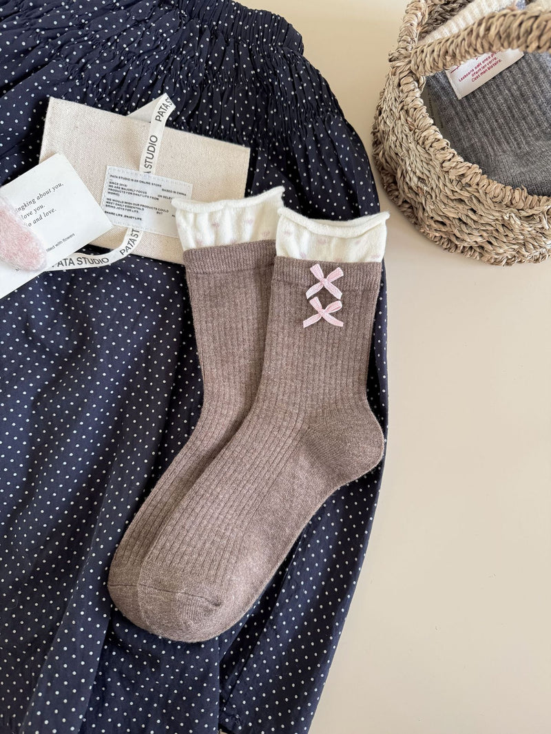 LolitaFetch Essentials Floral Double Bow Fleece-Lined Crew Socks - image 10