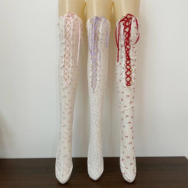LolitaFetch Essentials Floral Lace-Up Over-the-Knee Thigh Highs - image 1