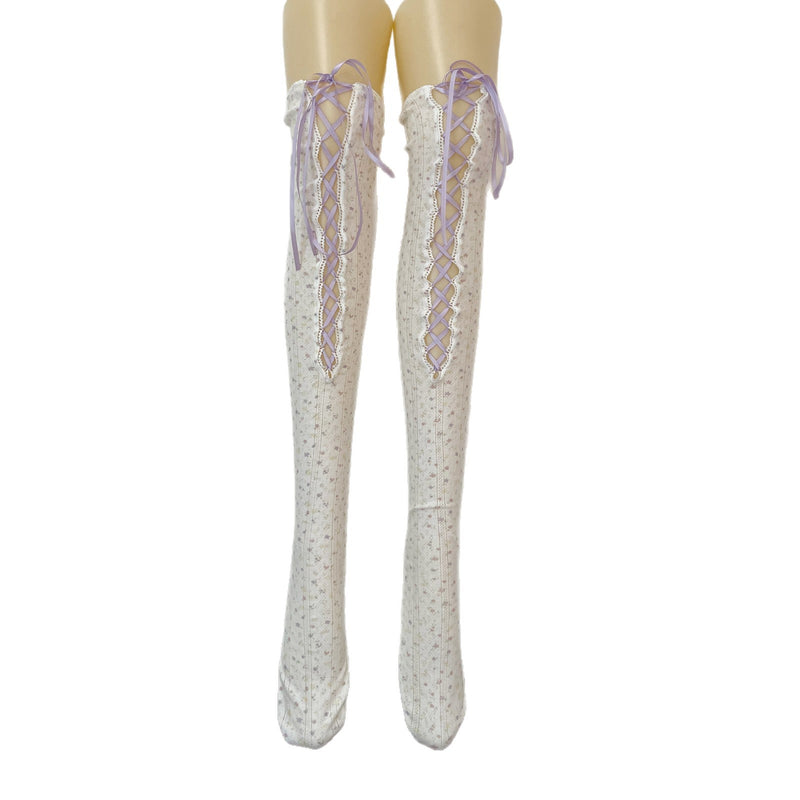 LolitaFetch Essentials Floral Lace-Up Over-the-Knee Thigh Highs - image 5