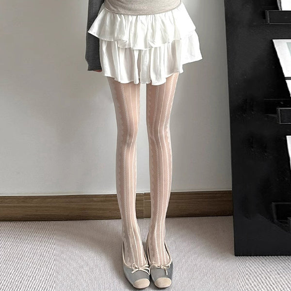 LolitaFetch Essentials Gray Stripe Jacquard Lace Tights - image 1