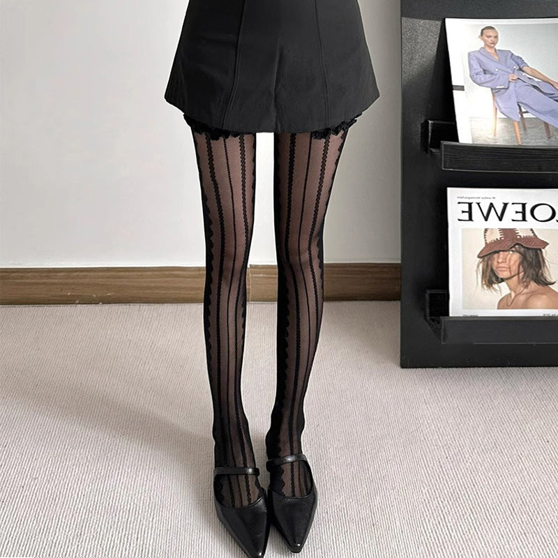 LolitaFetch Essentials Gray Stripe Jacquard Lace Tights - image 3