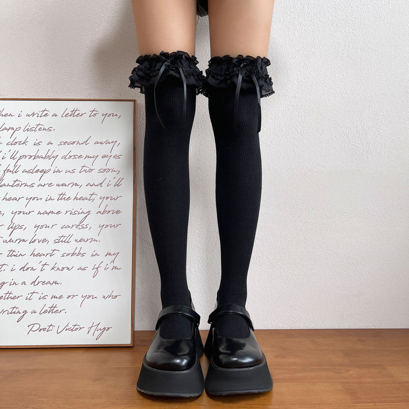 LolitaFetch Essentials Gray Tone Ruffle Cotton Over-the-Knee Slouch Socks - image 3