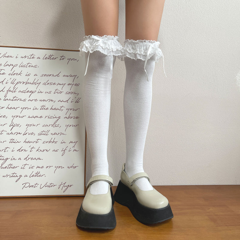 LolitaFetch Essentials Gray Tone Ruffle Cotton Over-the-Knee Slouch Socks - image 4
