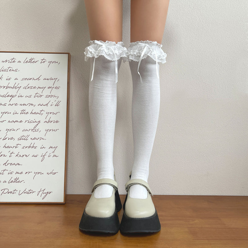 LolitaFetch Essentials Gray Tone Ruffle Cotton Over-the-Knee Slouch Socks - image 5
