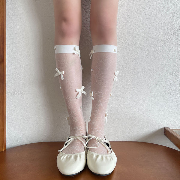 LolitaFetch Essentials Heart Bow Velvet Slouch Crew Socks - image 1