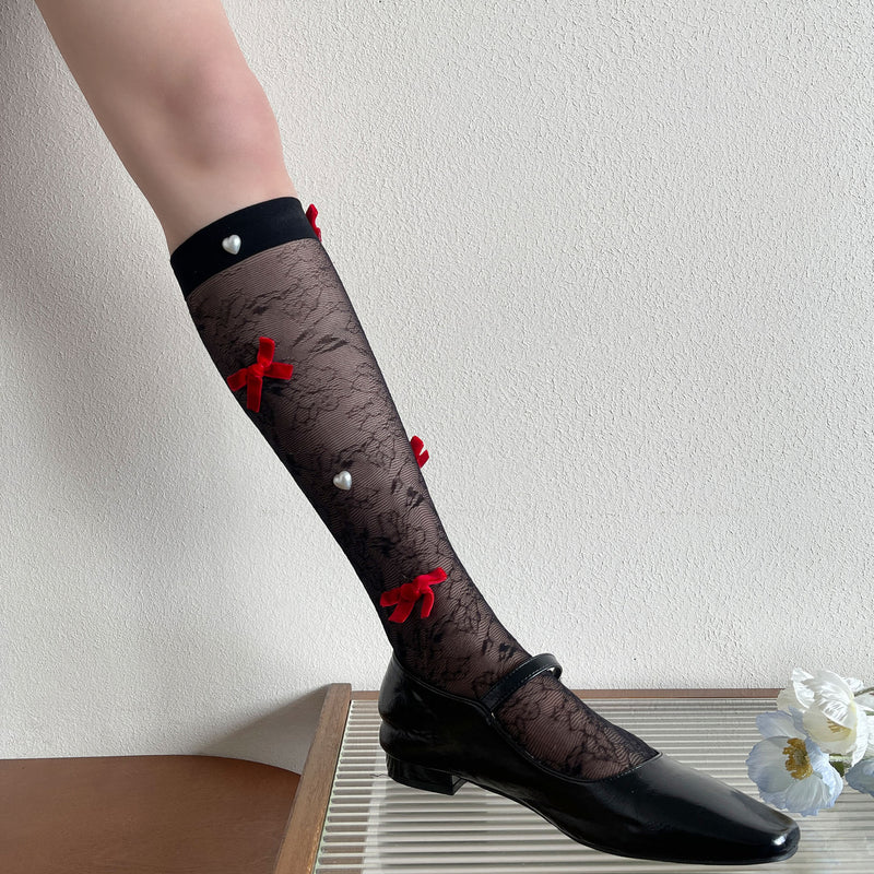 LolitaFetch Essentials Heart Bow Velvet Slouch Crew Socks - image 5