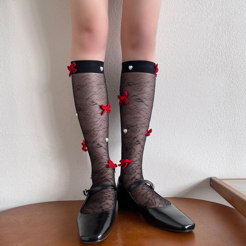 LolitaFetch Essentials Heart Bow Velvet Slouch Crew Socks - image 7