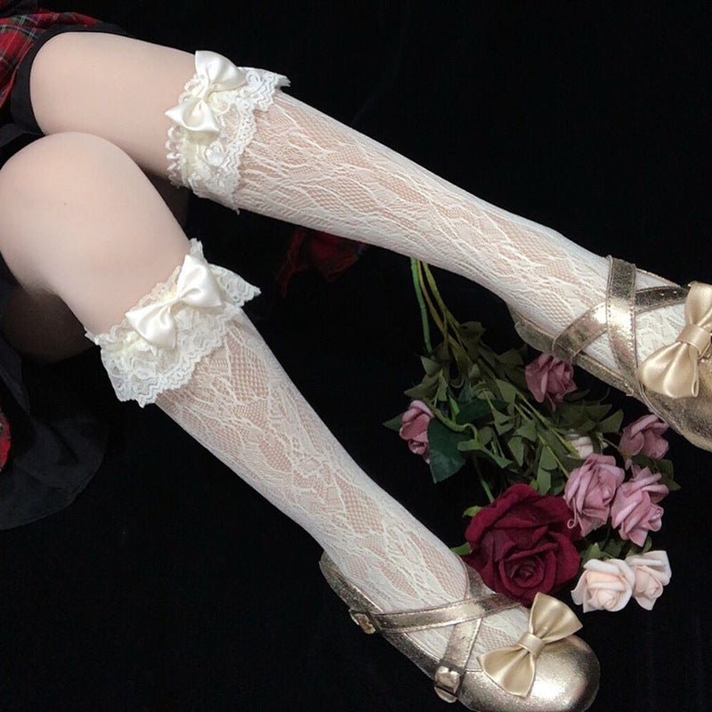LolitaFetch Essentials Heart Jacquard Lace Ruffle Calf Socks - image 3