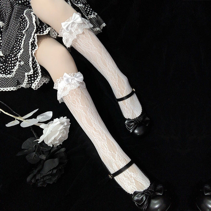 LolitaFetch Essentials Heart Jacquard Lace Ruffle Calf Socks - image 4