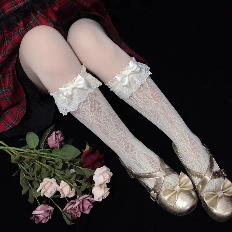 LolitaFetch Essentials Heart Jacquard Lace Ruffle Calf Socks - image 5